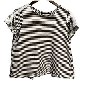 Hem & Threads Women's Black & Cream Striped Open Back Top